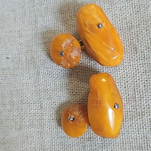 Vintage Genuine Egg Yolk Natural Baltic Amber Antique Mens Cufflinks - Picture 9 of 10